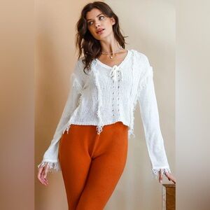 ✨New Romantic Off-White Self-Tie V-Neck Knit Top 1347